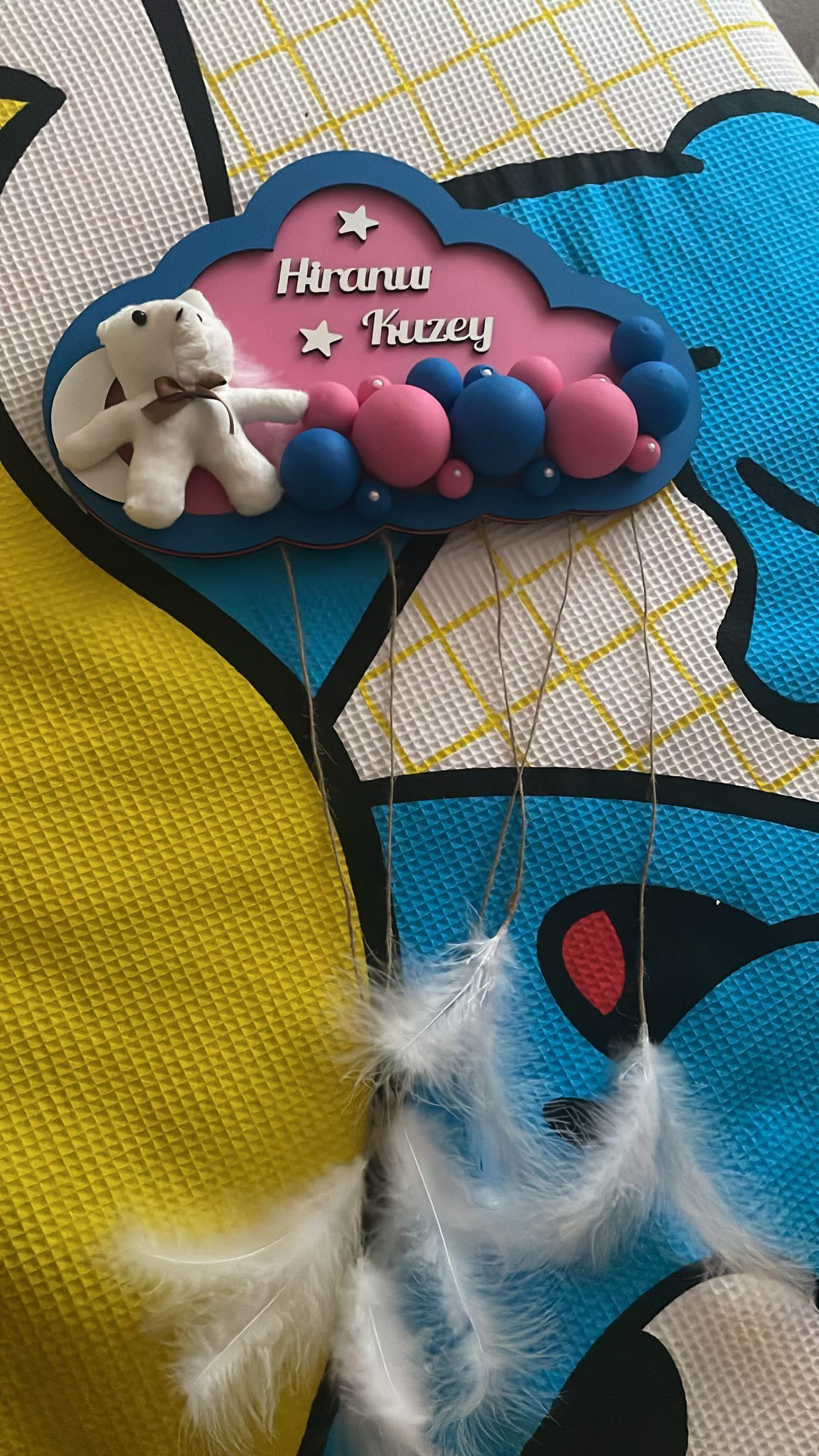 Mavi Pembe Ahşap Kapısüsü Erkek Kız