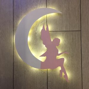 Ahşap Melekli Ay Gece Lambası