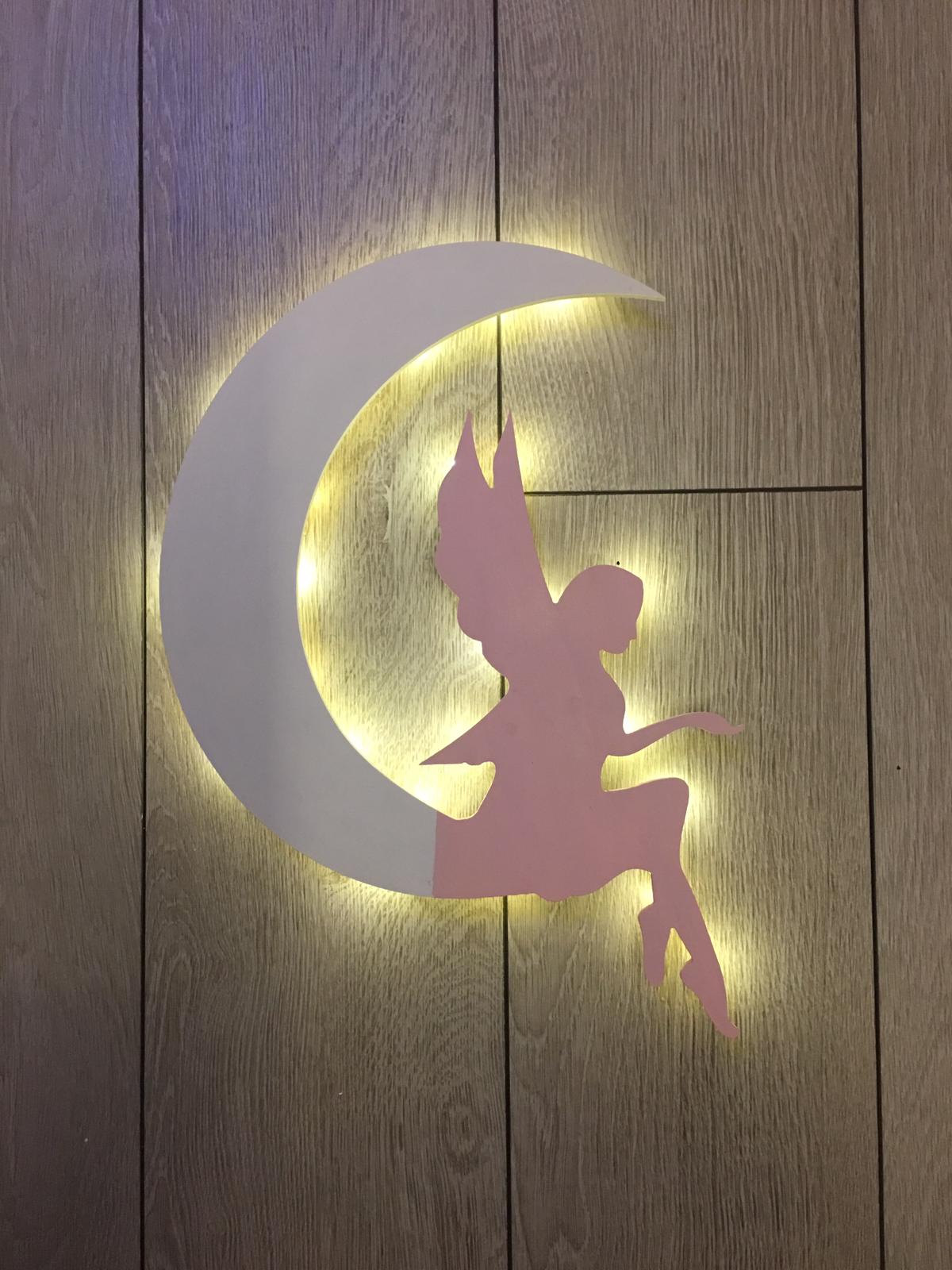 Ahşap Melekli Ay Gece Lambası