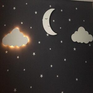 Ahşap 2 Bulut 1 Ay Gece Lamba Seti