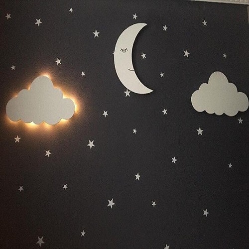 Ahşap 2 Bulut 1 Ay Gece Lamba Seti