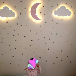 Ahşap 2 Bulut ve Ay Gece Lamba Seti