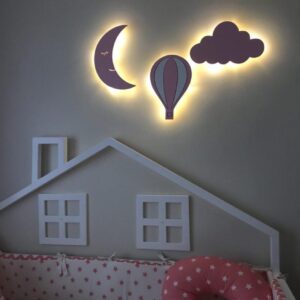 Ahşap Balon, Bulut ve Ay Gece Lamba Seti