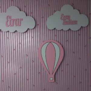 Ahşap 2 Bulut ve Balon Gece Lamba Seti