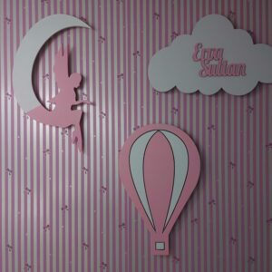 Ahşap Ayda Melek, Balon ve Bulut Gece Lamba Seti