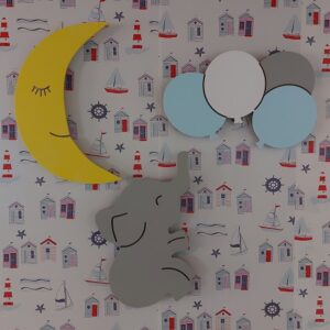 Ahşap 4lü Balon, Ay, Fil Gece Lamba Seti