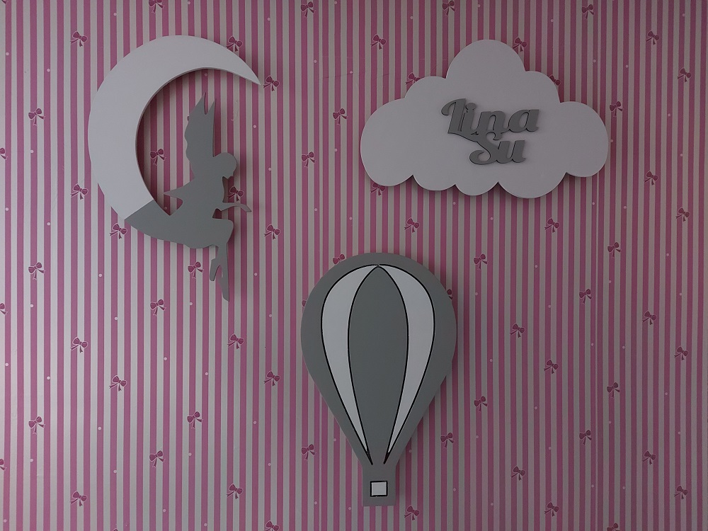 Ahşap Melekli Ay, Balon ve Bulut Gece Lamba Seti