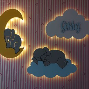 Ahşap Ayda Fil, Bulut Fil ve Bulut Gece Lamba Seti