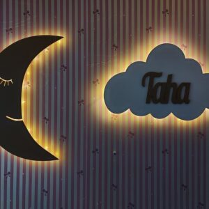 Ahşap Bulut ve Ay Gece Lamba Seti