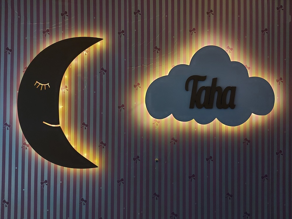 Ahşap Bulut ve Ay Gece Lamba Seti