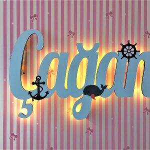 Ahşap Işıklı İsimlik Figürlü 45x25cm