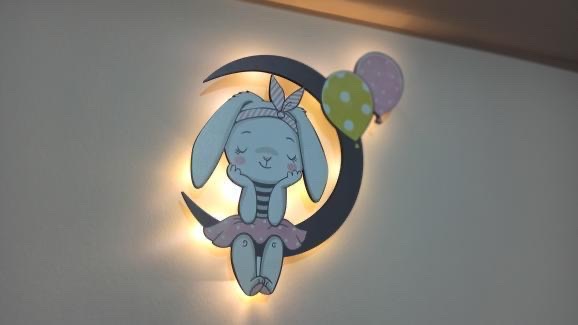 Ahşap Tavşan Karakter Lambası