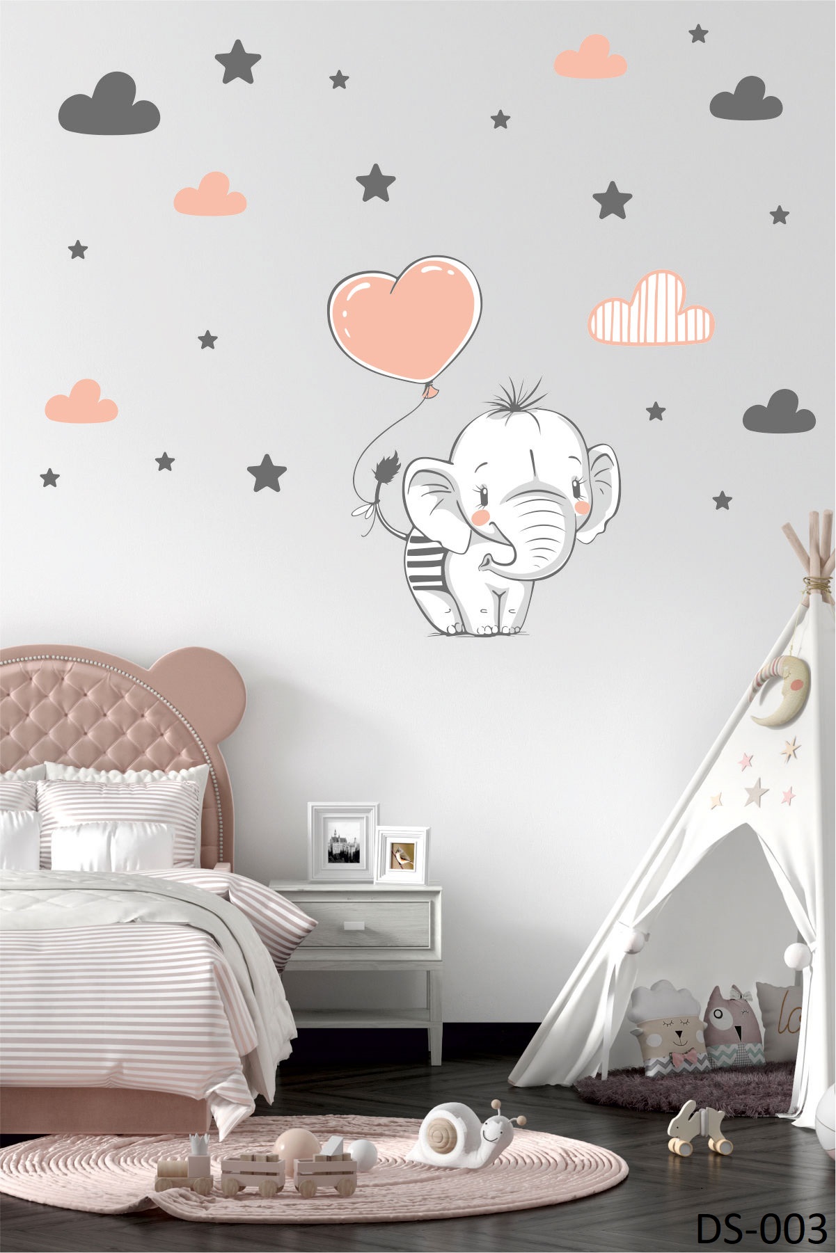 Pembe Balonlu Fil Duvar Stickerı