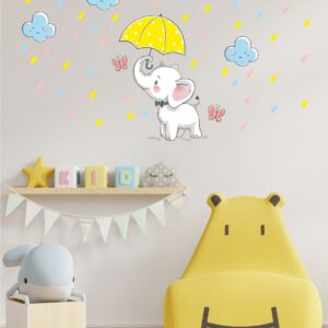 Sarı Şemsiyeli Fil Duvar Stickerı