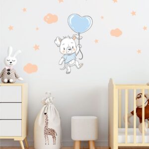 Mavi Balonlu Ayıcık Duvar Stickerı