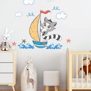 Sörf Yapan Rakun Duvar Stickerı