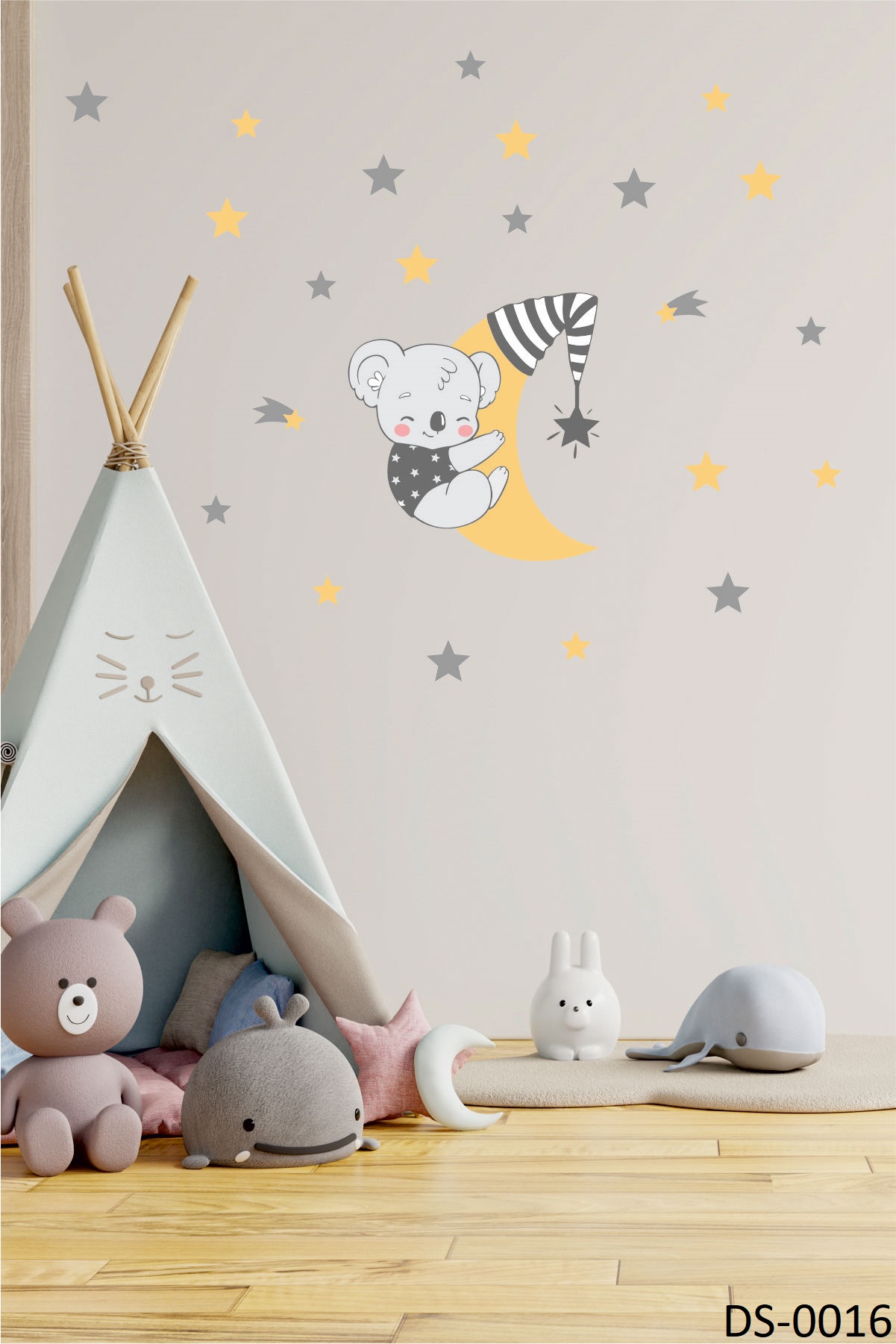 Aya Sarılan Sevimli Ayıcık Duvar Stickerı