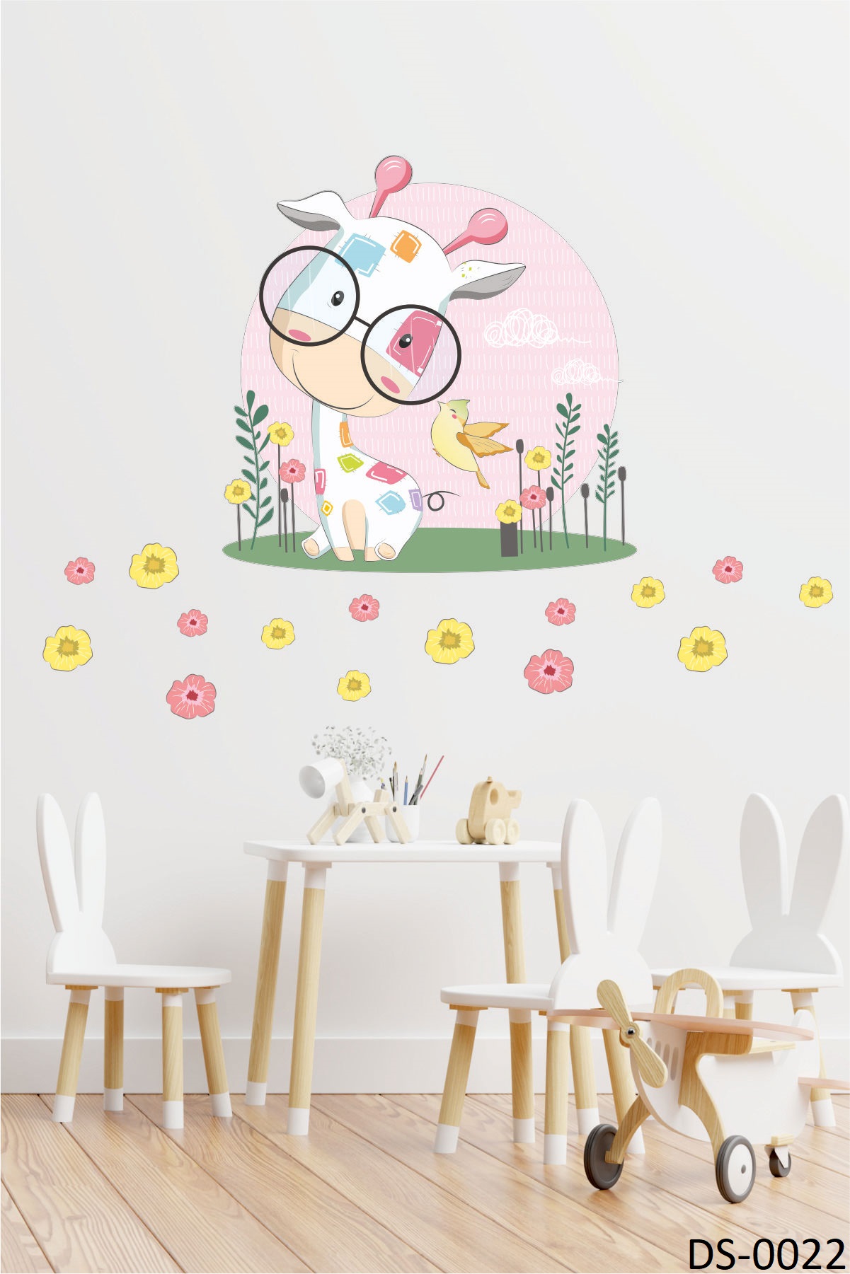 Gözlüklü Zürafa Duvar Stickerı