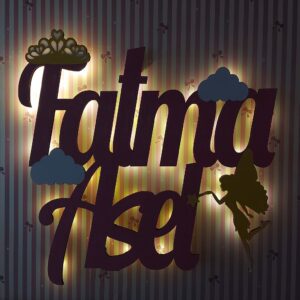 Ahşap Işıklı İsimlik 45x45cm