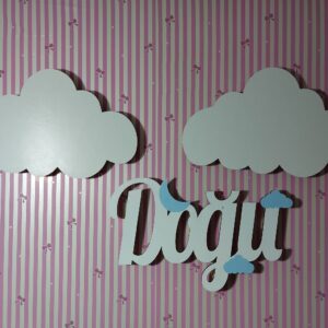 Ahşap Işıklı İsimlik 35x22cm ve 2 Bulut