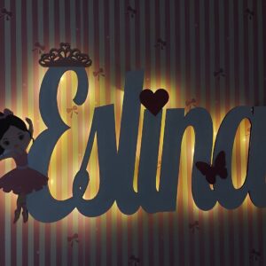 Ahşap Işıklı İsimlik 45x25cm