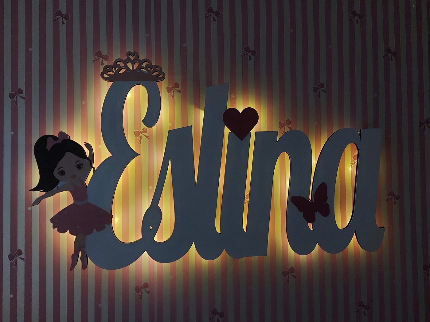 Ahşap Işıklı İsimlik 45x25cm