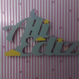 Ahşap Işıklı İsimlik 45x25cm