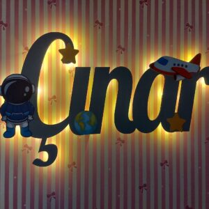 Ahşap Işıklı İsimlik 45x25cm