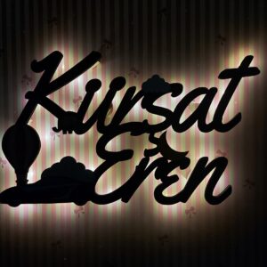 Ahşap Işıklı İsimlik 35x22cm