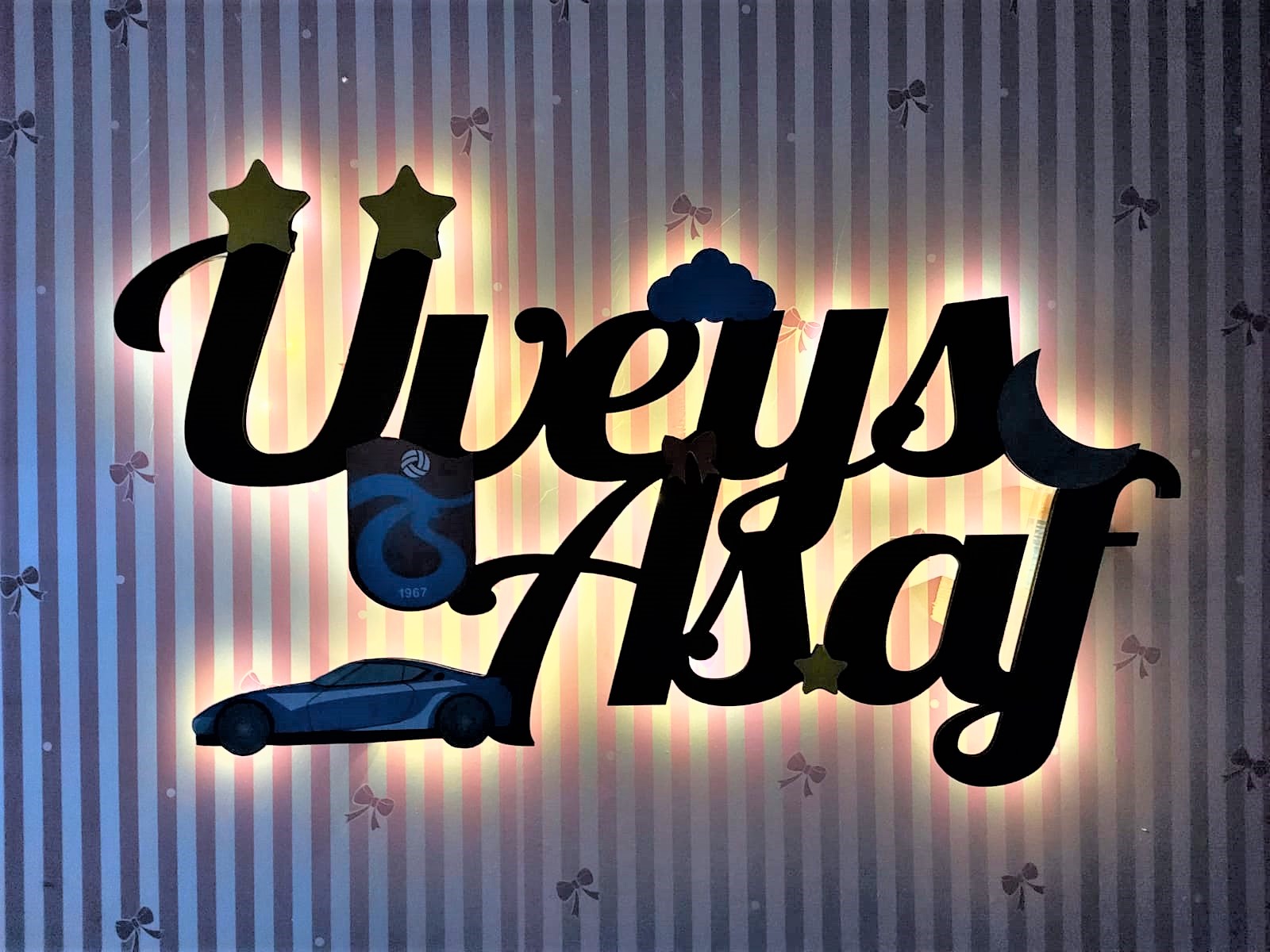 Ahşap Işıklı İsimlik 45x25cm