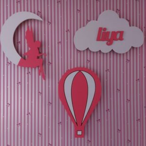 Ahşap Bulut, Balon ve Melekli Ay Gece Lamba Seti