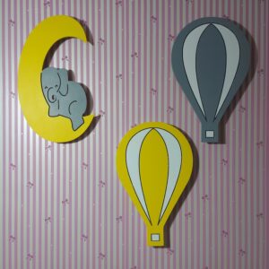 Ahşap 2 Balon ve Filli Ay Gece Lamba Seti