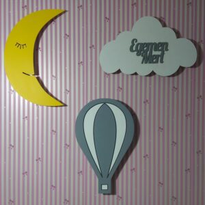 Ahşap Balon, Bulut ve Ay Gece Lamba Seti