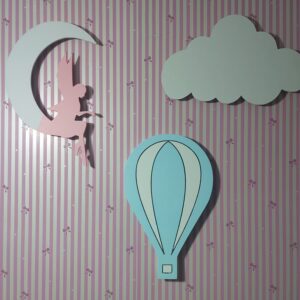 Ahşap Balon, Bulut ve Melekli Ay Gece Lamba Seti