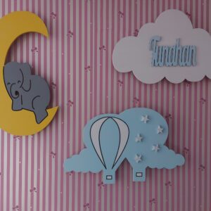 Ahşap Bulut, 2li Balon ve Filli Ay Gece Lamba Seti