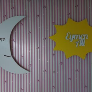 Ahşap Güneş ve Ay Gece Lamba Seti