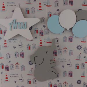 Ahşap Fil, Yıldız ve 4lü Balon Gece Lamba Seti