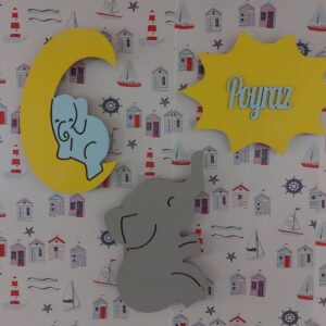 Ahşap Güneş, Fil ve Filli Ay Gece Lamba Seti